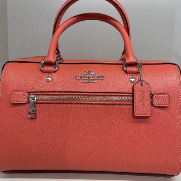 COACH Rowan Leather Satchel Rare Amazing Color Tangerine Silver Accents NWT - Picture 8 of 13